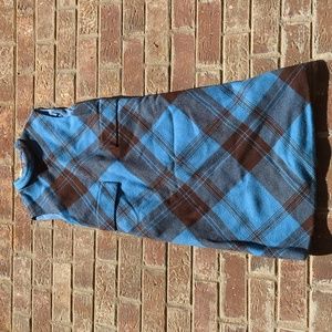 Vintage 1960s Bonwit Teller Plaid Blue and Brown Wool Sheath Dress